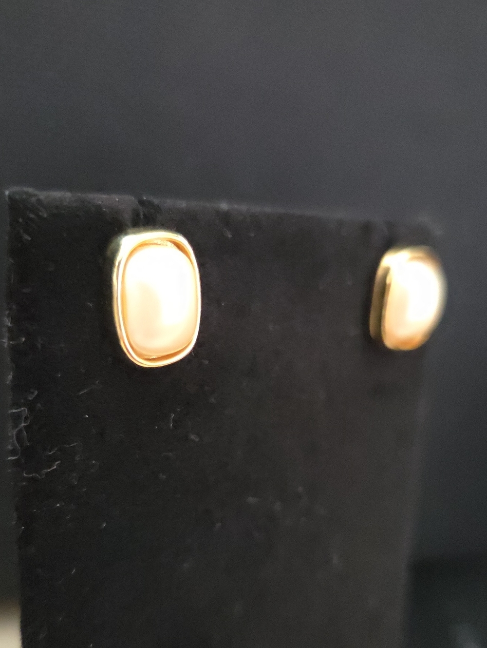 Vintage Richelieu Gold-Tone & Faux Pearl Squared Oval Stud Earrings